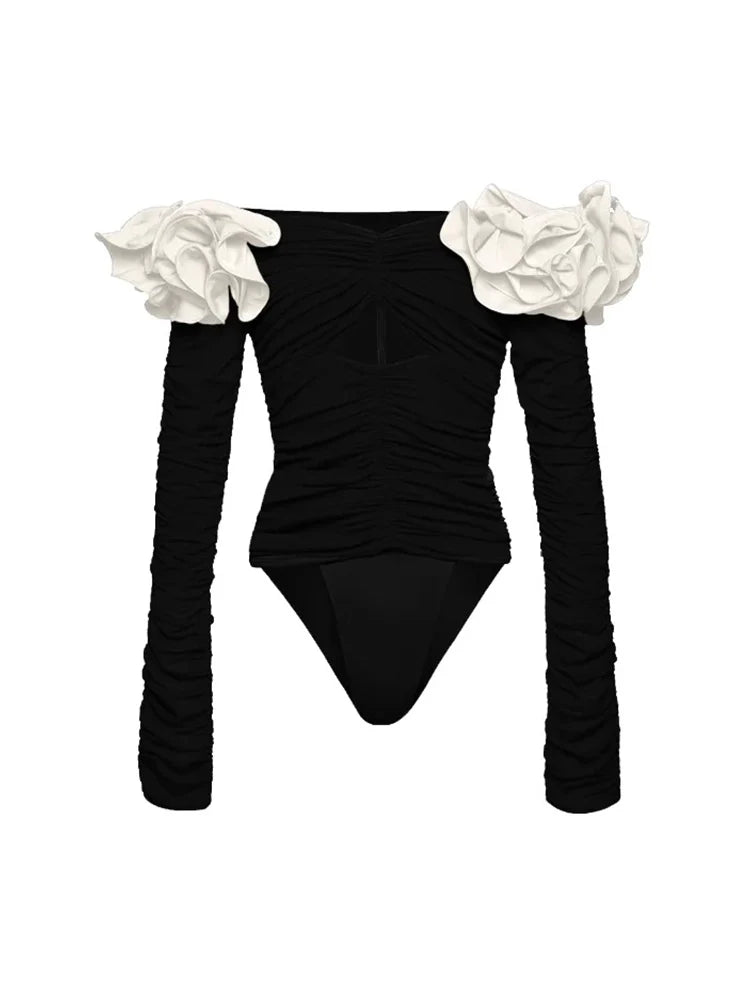 3D Floral Black Swimsuit Set