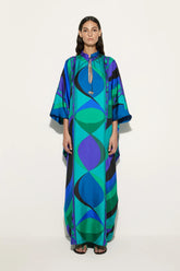 Psychedelic Swirling Iride Satin Kaftan