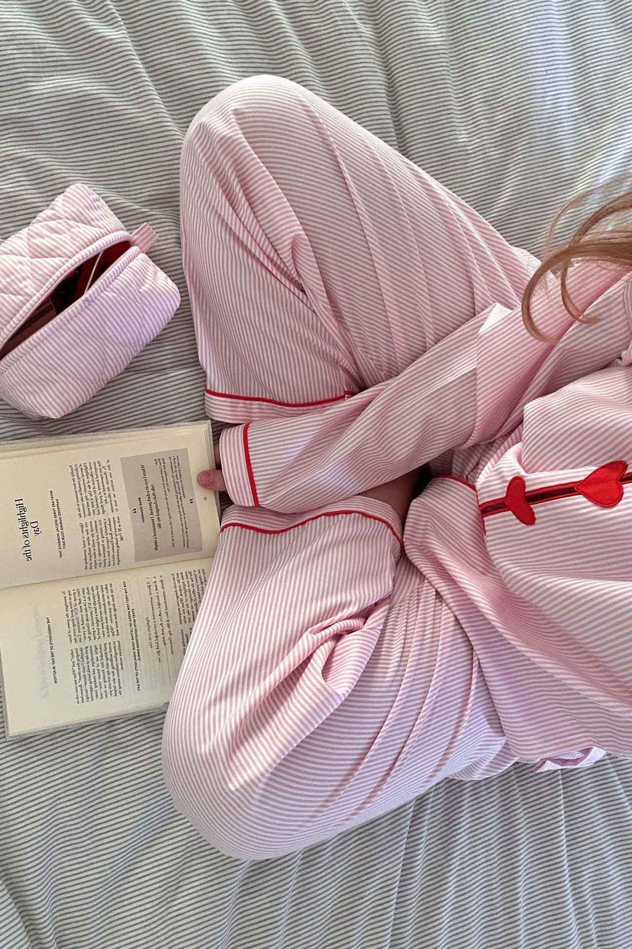 Pink Striped Heart Pajama Set