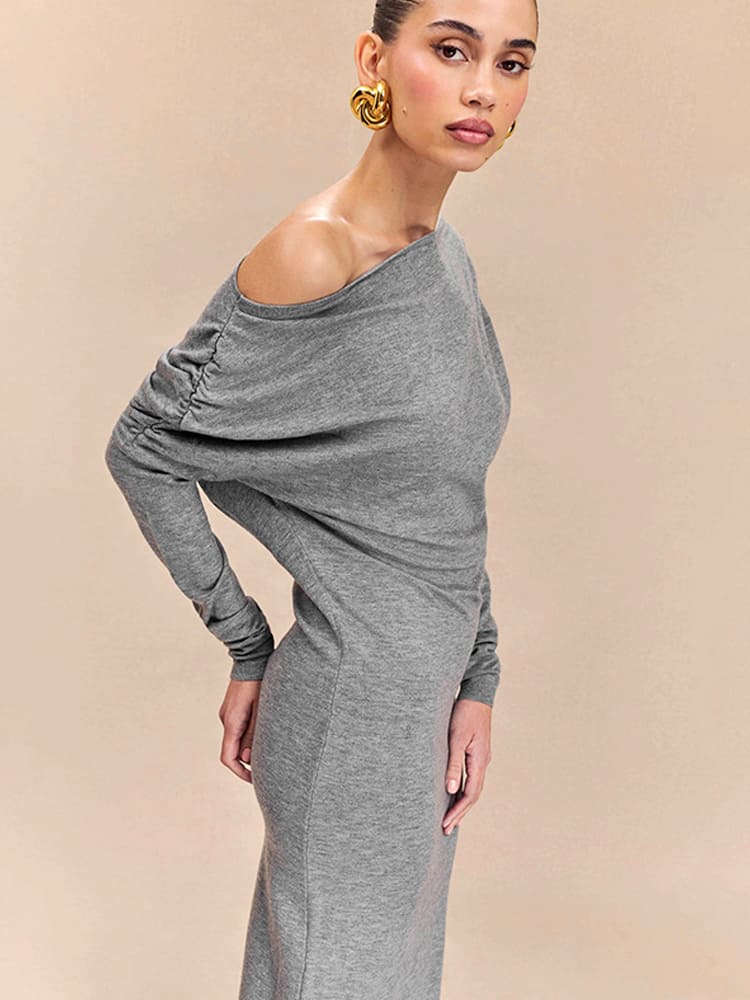 Asymmetric Neckline Maxi Dress