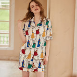 Fringe Pattern Ice Silk Short-Sleeve Loungewear Set