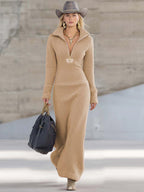 Half-Zip Fleece Casual Maxi Dress