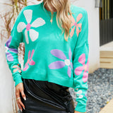 Sweet Floral Loose Crewneck Sweater