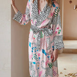 Dressing Pink Snow Leopard Silk Robe Set