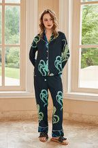 Octopus Print Long-Sleeve Pajama Loungewear Set