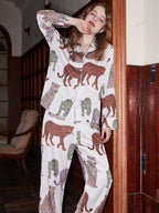 North China Leopard Ice Silk Long-Sleeve Pajama Set