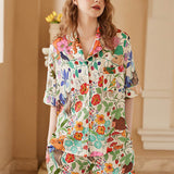 White Forest Garden Print Short Loungewear Set
