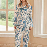 Parrot Print Long-Sleeve Pajama Loungewear Set