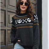 Retro Skull Pattern Round Neck Knitted Sweater