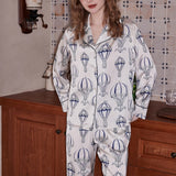 Hot Air Balloon Print Long-Sleeve Pajama Set - White