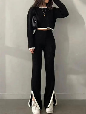 Autumn Winter 2‑Piece Knitted Tracksuit | Cozy Chic from Day to Night