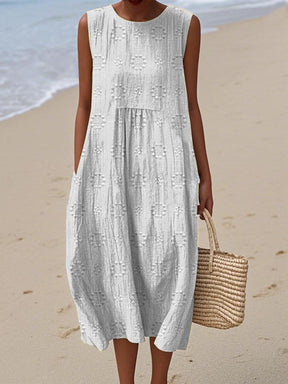 Mia™- Elegant Sleeveless Cotton Dress with Pockets