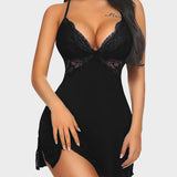 Lace Trim Slit Sleep Dress Babydoll Teddy Lingerie