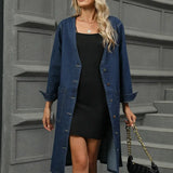 Washed Denim Long Coat Trench Jacket