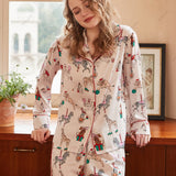 Circus Print Ice Silk Long-Sleeve Loungewear Set