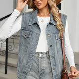 Washed Denim Vest Sleeveless Jacket Top