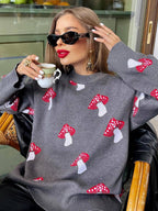Mushroom Pattern Contrast Pullover Sweater