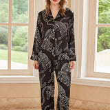 Black Jaguar Print Long-Sleeve Pajama Set