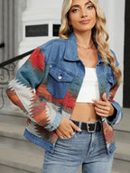 Trendy Washed Color-Block Denim Jacket