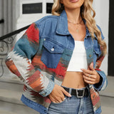 Trendy Washed Color-Block Denim Jacket