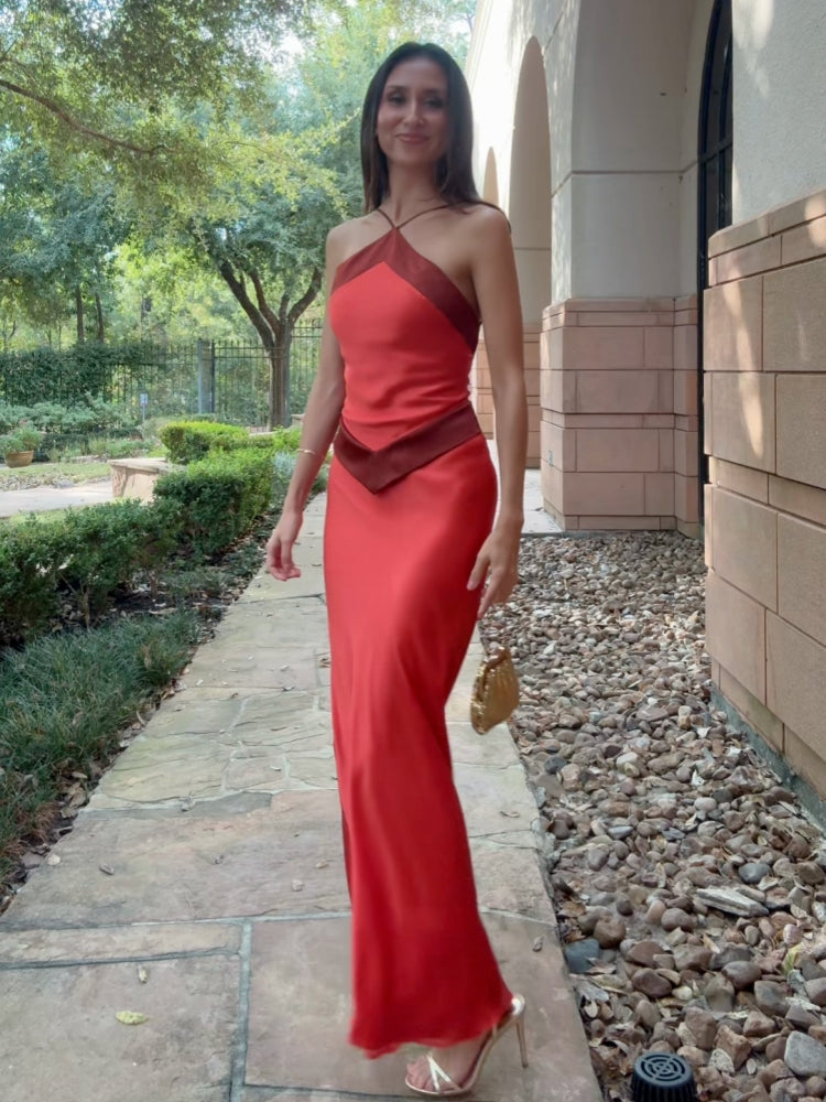 Two-Tone Halter Evening Gown