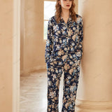 Begonia Flower Print Long-Sleeve Pajama Loungewear Set