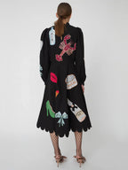 Robe midi à volants en coquille Saint-Jacques avec graffiti de homard