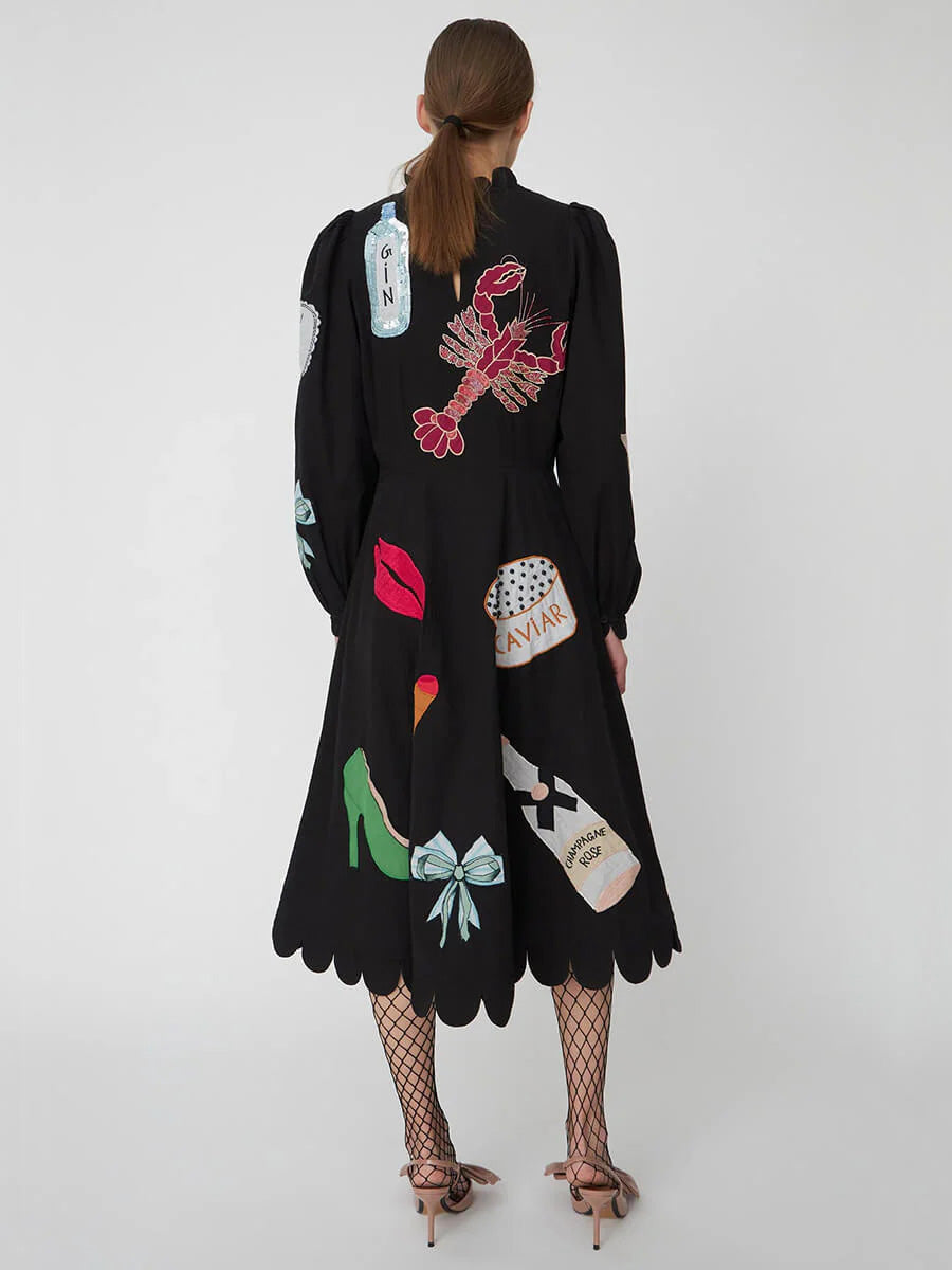 Robe midi à volants en coquille Saint-Jacques avec graffiti de homard