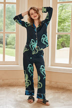 Bow Pattern Pajama Set-Black