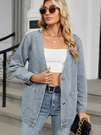 V-Neck Long-Sleeve Denim Jacket
