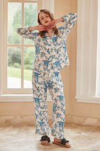 Parrot Print Long-Sleeve Pajama Loungewear Set