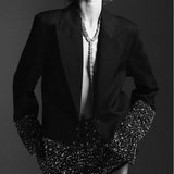 Rhinestone-Embellished Twill Jacket Shorts Set