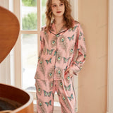 Phoenix Feather and Butterfly Print Long-Sleeve Pajama Set