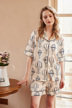 Hot Air Balloon Print Pajama Set - White