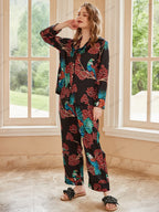 Bird of Paradise Pattern Ice Silk Long Sleeve Pajama Set