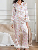 Christmas Tree Print Satin Pajama Set