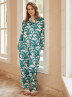 Mimosa Pattern Ice Silk Long Sleeve Casual Wear Set