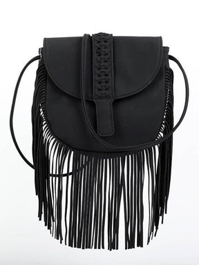Woven Semi Circular Leather Tassel Crossbody Bag