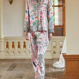 Dressing Pink Snow Leopard Silk Pajama Set