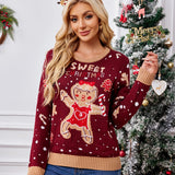 Casual Crewneck Embroidered Sweater – Gingerbread Man