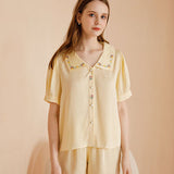 Satin Rose Embroidery Sleepwear Set