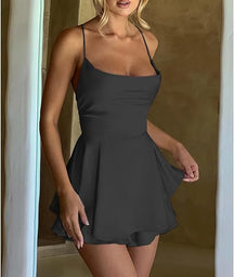 Elegant Satin Romper – Red Backless Party One-Piece with Drape Neck