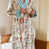 Ski Sports Print Silk Robe Set