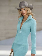 Half-Zip Fleece Casual Maxi Dress