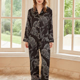 Black Jaguar Print Silk Ice Long-Sleeve Pajama Set