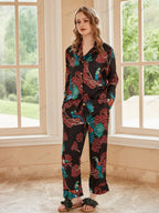 Bird of Paradise Pattern Ice Silk Long Sleeve Pajama Set