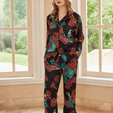 Bird of Paradise Pattern Ice Silk Long Sleeve Pajama Set