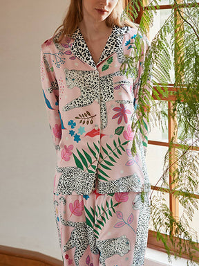 Dressing Pink Snow Leopard Silk Pajama Set