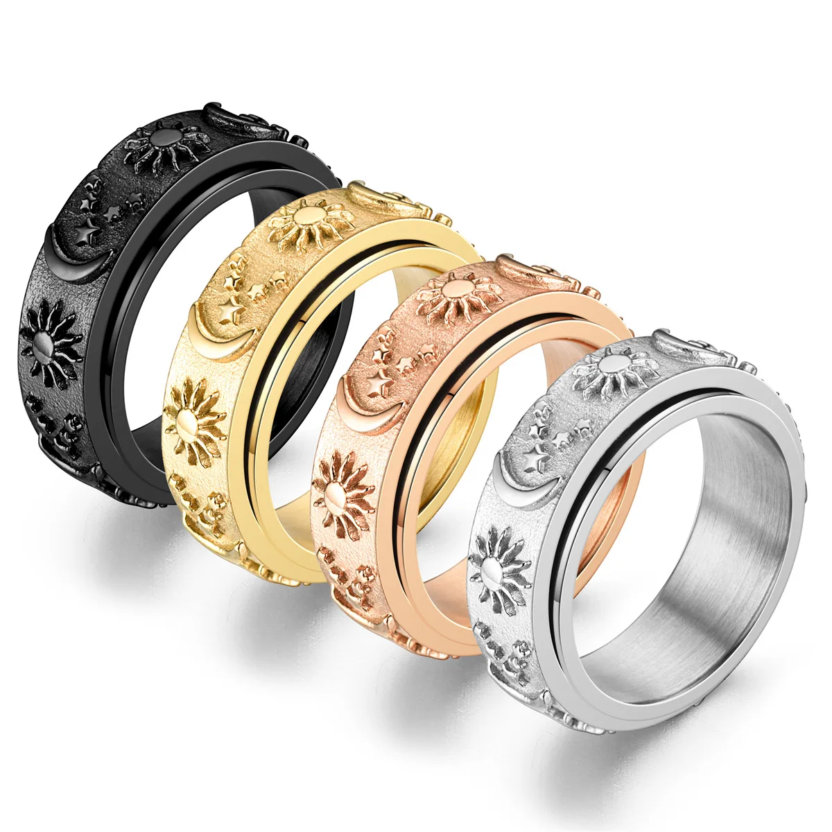 Sun, Moon & Stars Anxiety Relief Spinner Ring for Couples