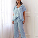 Casual Ruffled Plaid Print Shirt Pajama Set